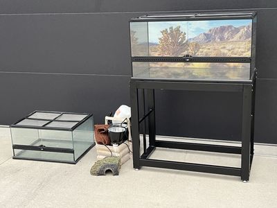 Exo Terra Glass Terrarium Set with Metal Stand, Smaller Enclosure, Light & Accessories