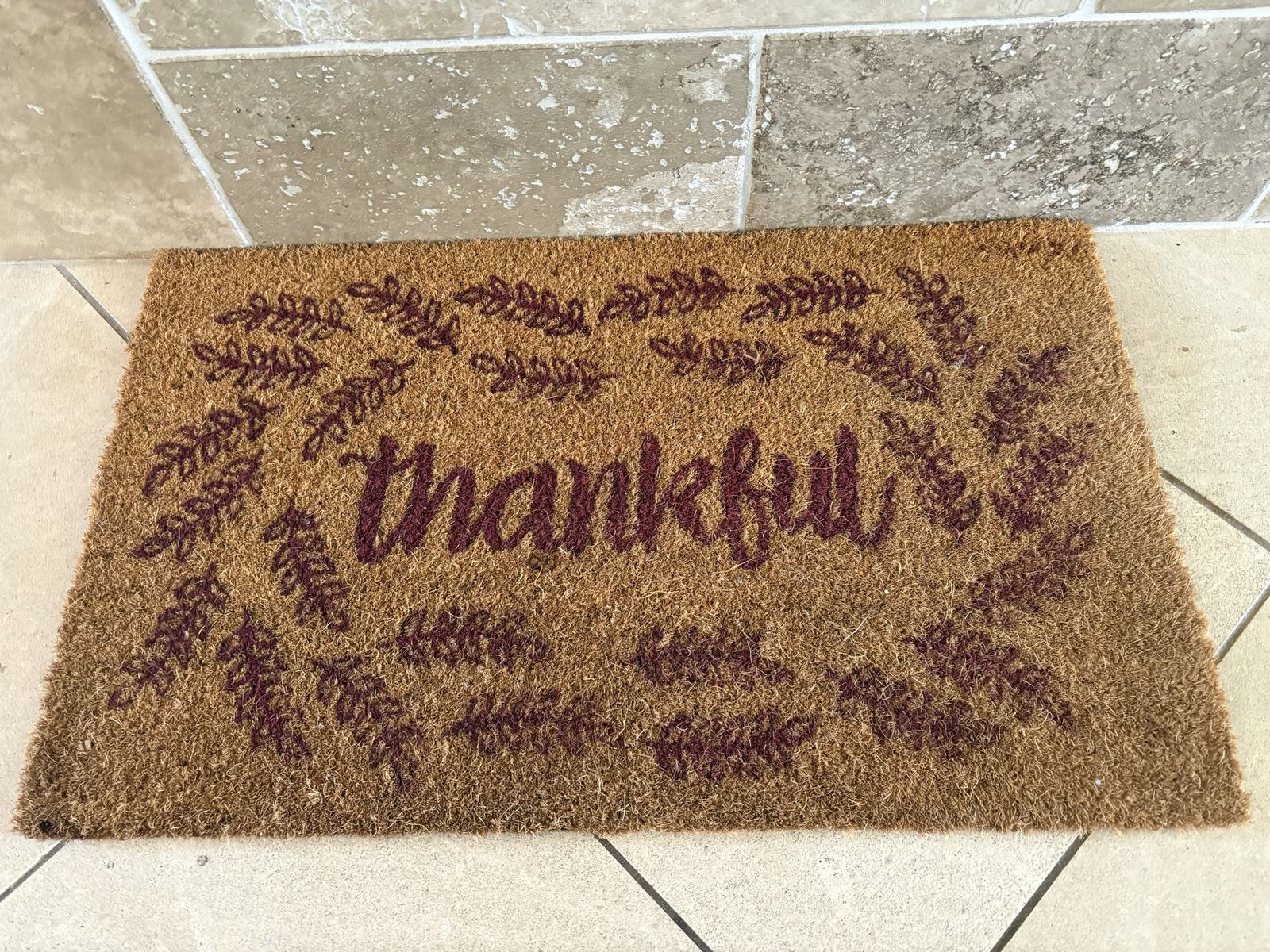 Natural Thankful Coir Doormat w/ Rubber Back