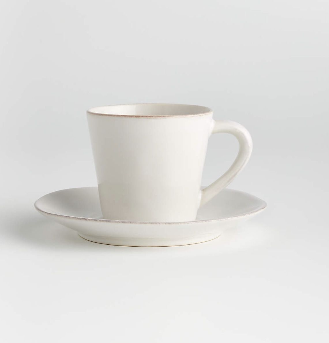 New SIX Crate & Barrel Marin White Stoneware 8 oz Mugs Cups & Saucers