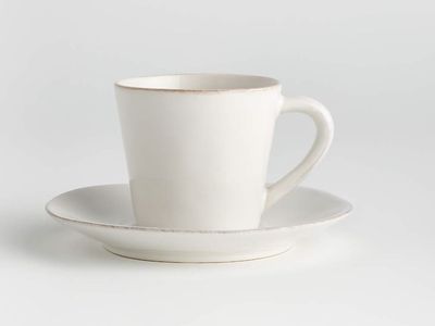 New SIX Crate & Barrel Marin White Stoneware 8 oz Mugs Cups & Saucers