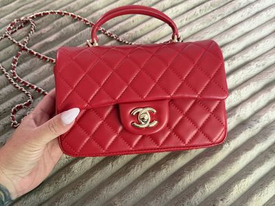 Red leather bag with chain