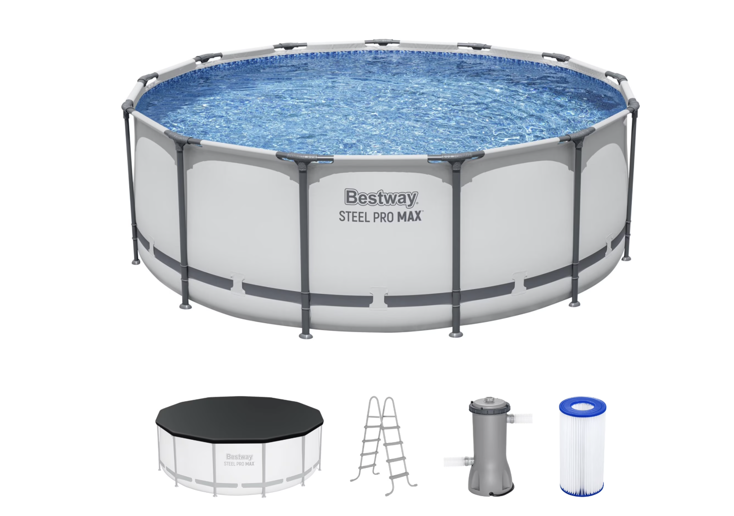 New in BoxBestway Steel Pro MAX 13'x48" Metal Frame Above Ground Pool Set w/ Pump, Ladder, & Cover