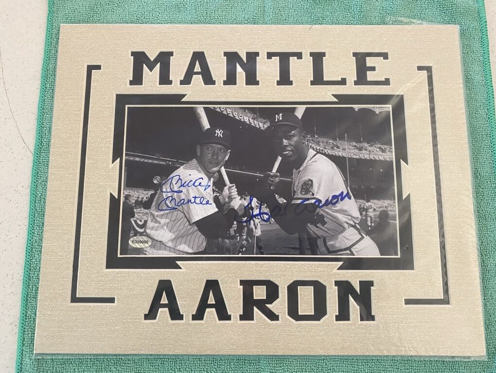 Mickey Mantle & Hank Aaron Dual Autograph 11x13