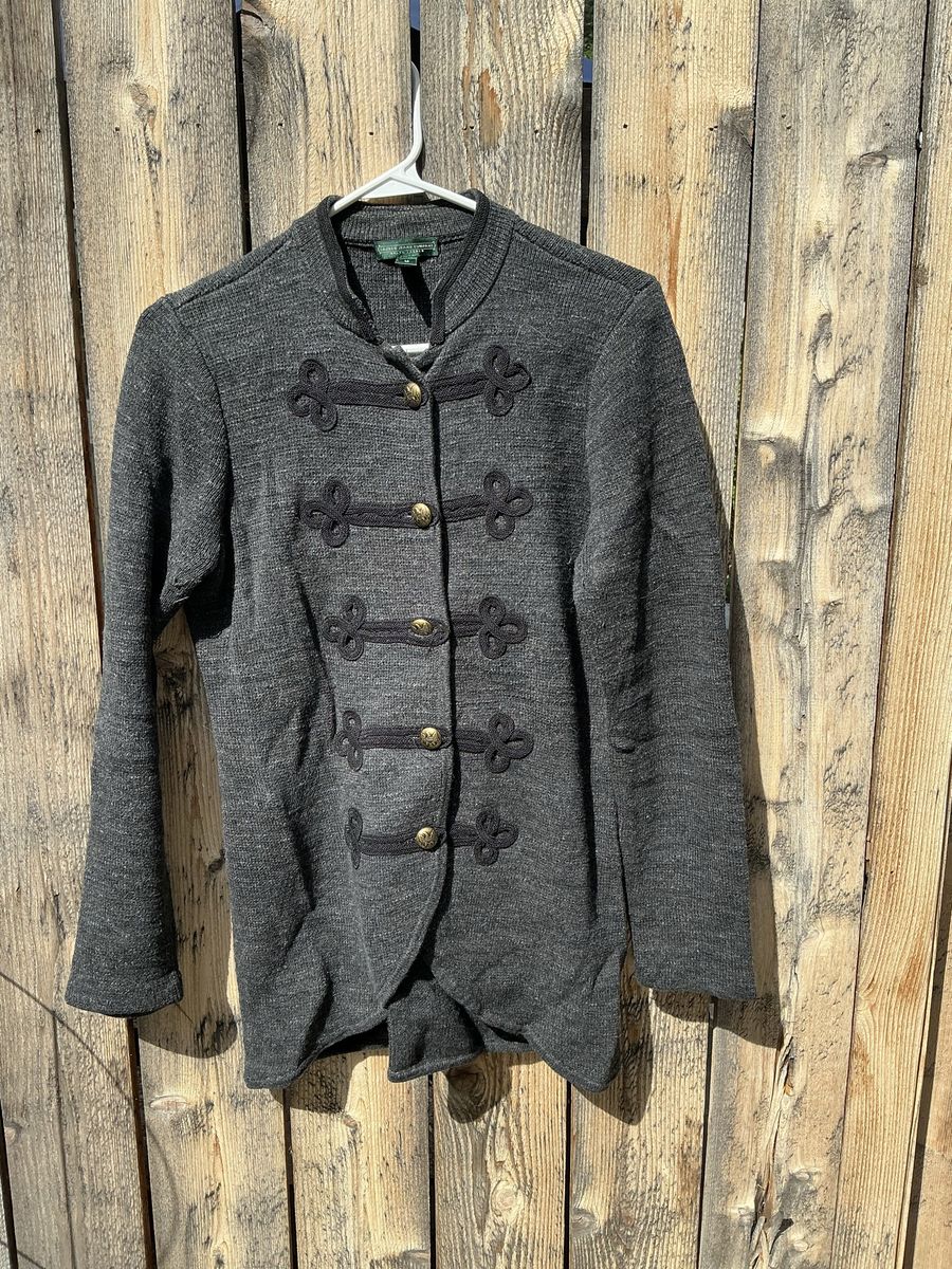 Lauren Ralph Lauren Military Knit Cutaway Jacket Charcoal Gray M