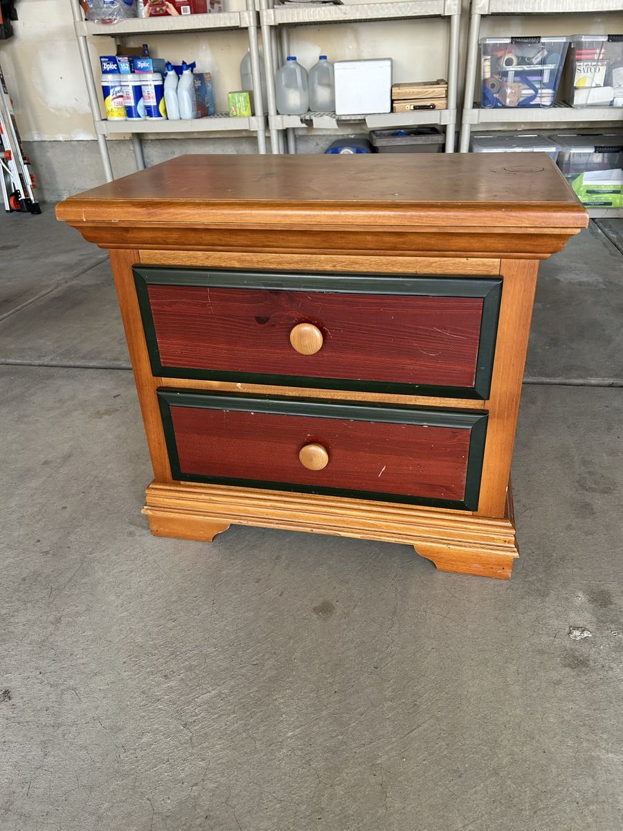 Pine Wood 2 Drawer Nightstand