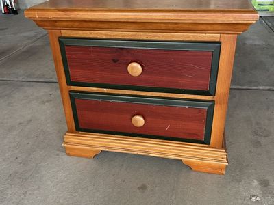 Pine Wood 2 Drawer Nightstand