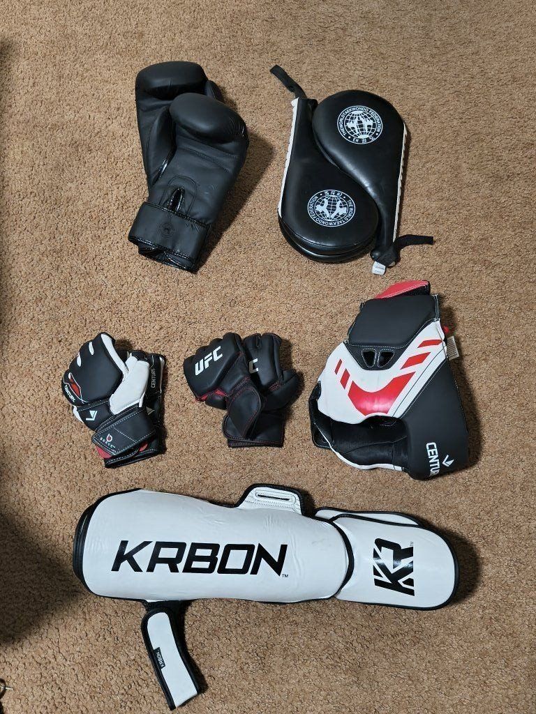 Century Boxing Headgear & Gloves, UFC Gloves, Krbon Shin Guards, Taekwondo Pads - Mixed Martial Arts Set