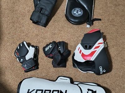 Century Boxing Headgear & Gloves, UFC Gloves, Krbon Shin Guards, Taekwondo Pads - Mixed Martial Arts Set