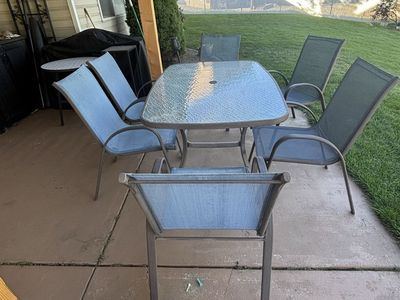 60x36 Inch, 6 Chair Glass and Metal Patio Table