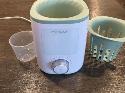 Momcozy Fast Baby Bottle Warmer with Basket and Measuring Cup - White/Sage Green