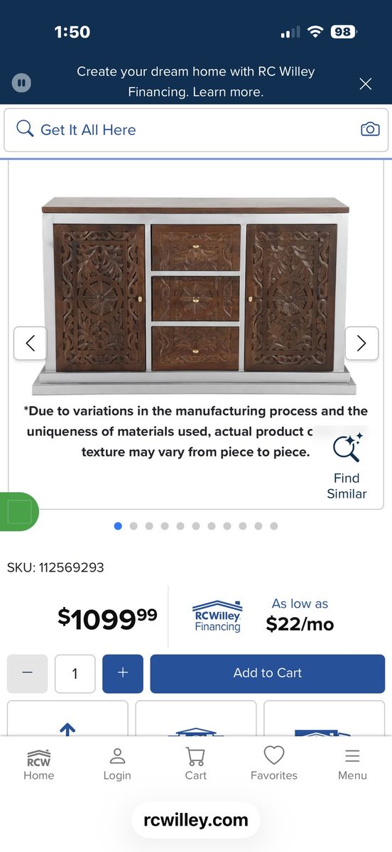 Jaxon Dark Brown Carved Sideboard - 2 Doors, 3 Drawers, Silver Trim - RC Willey