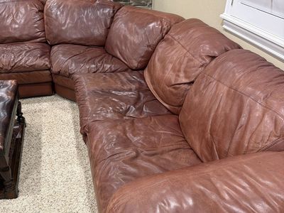 Real Leather Sectional Sofa - 3-Piece Brown Sectional, No Tears, Good Condition