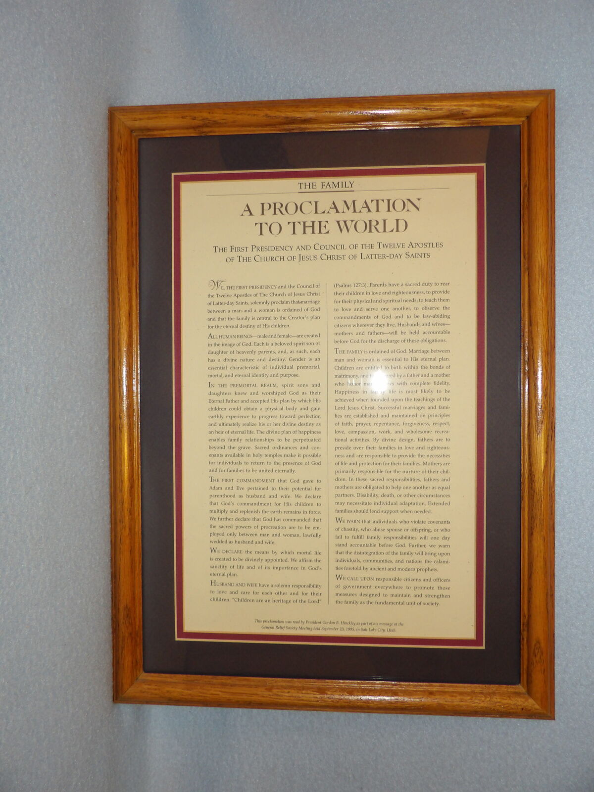 Framed The Family A Proclamation to the World LDS/Mormon