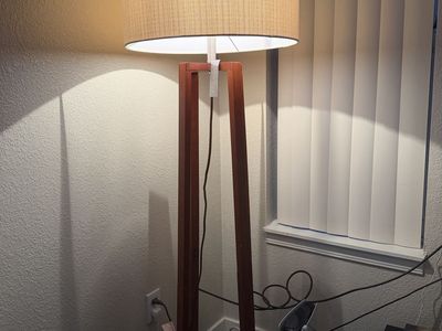 Adesso Wood & Linen Tripod Floor Lamp - Modern Style Lighting