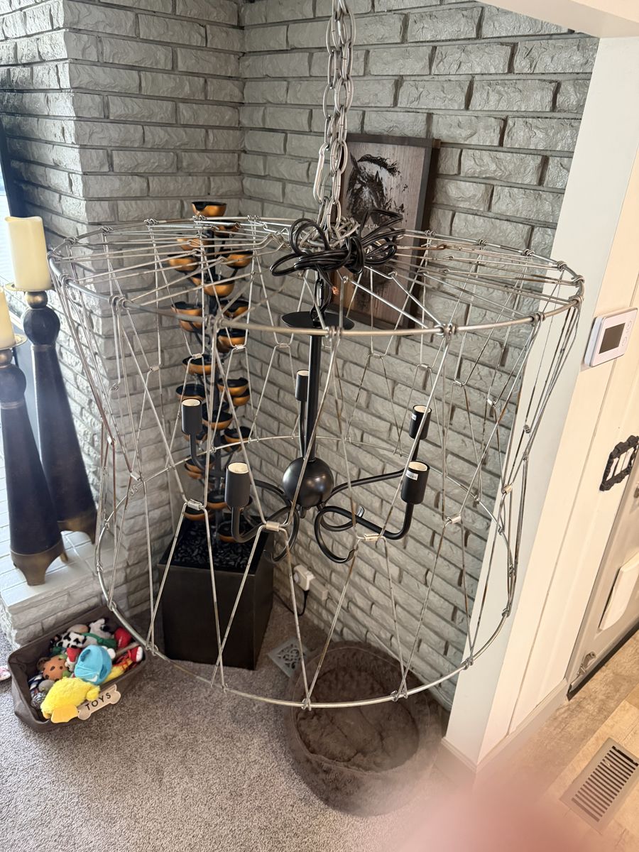 NEW 5 LIGHT BLACK & ANTIQUE SILVER CHANDELIER