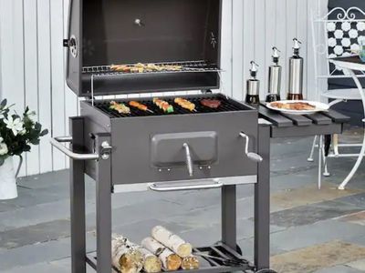 Outsunny Portable Charcoal Grill in Gray with Side Shelf