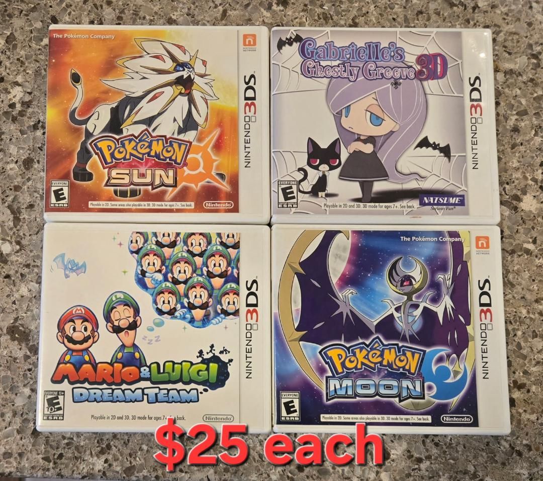 Nintendo 3ds games $25 each including PokeMon Moon! Trades considered!~
