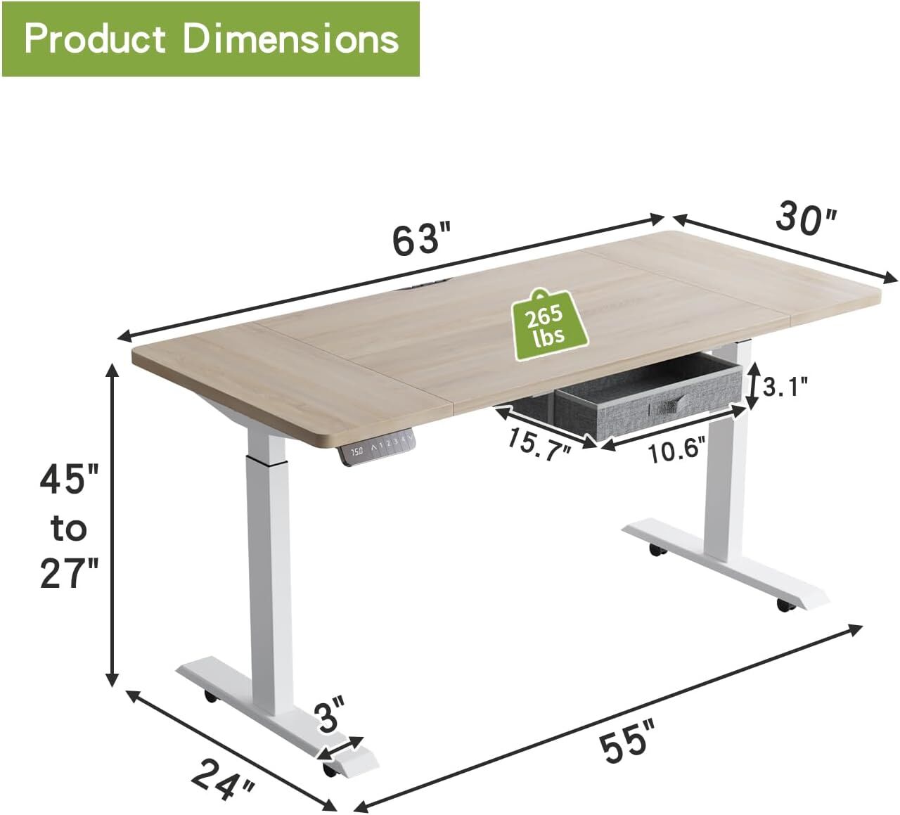 63 x 30 Powered Desk