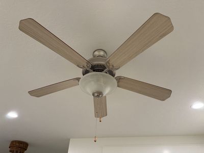 Brushed Nickel 52" Ceiling Fans (x3), Pendants (x3) & Chandelier Lighting Package