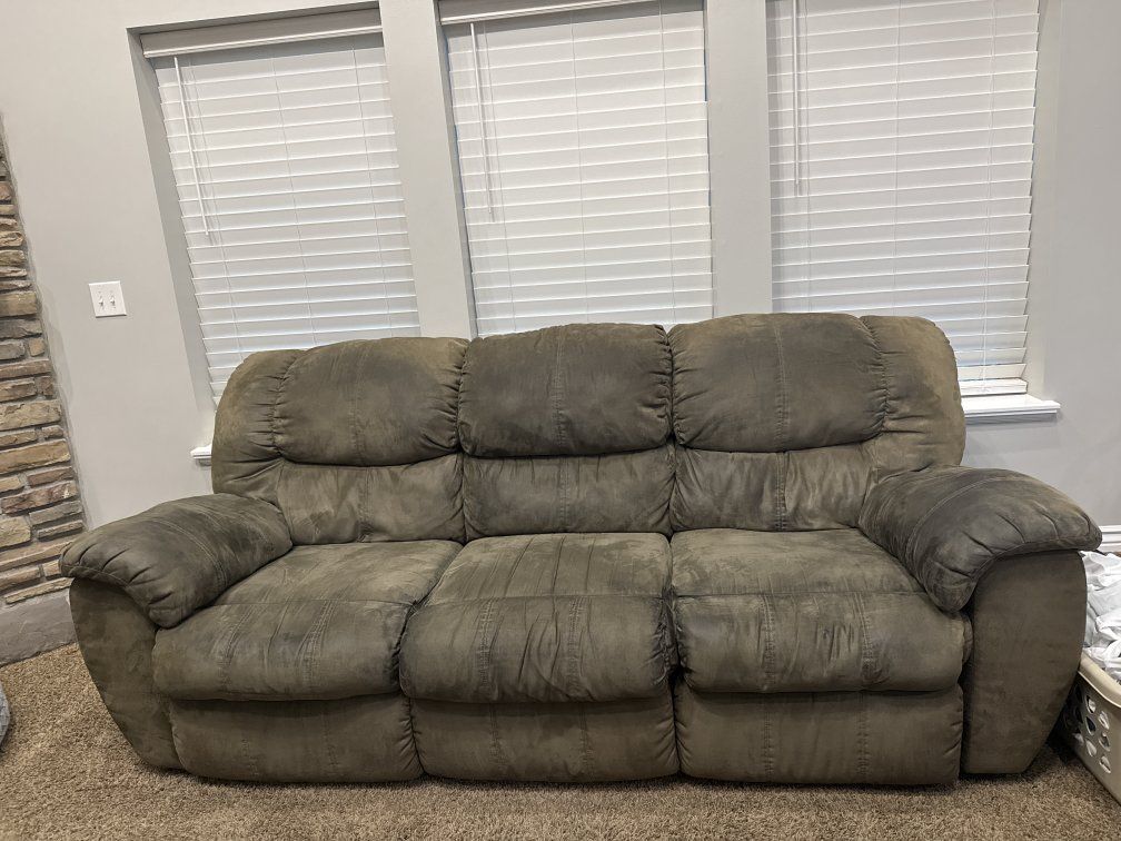 Plush Microfiber Reclining Sofa and Loveseat Set in Olive Green