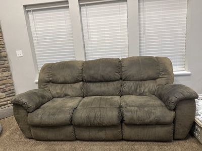 Plush Microfiber Reclining Sofa and Loveseat Set in Olive Green