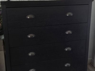 Black 5-Drawer Dresser with Bronze Cup Pulls - Used Condition