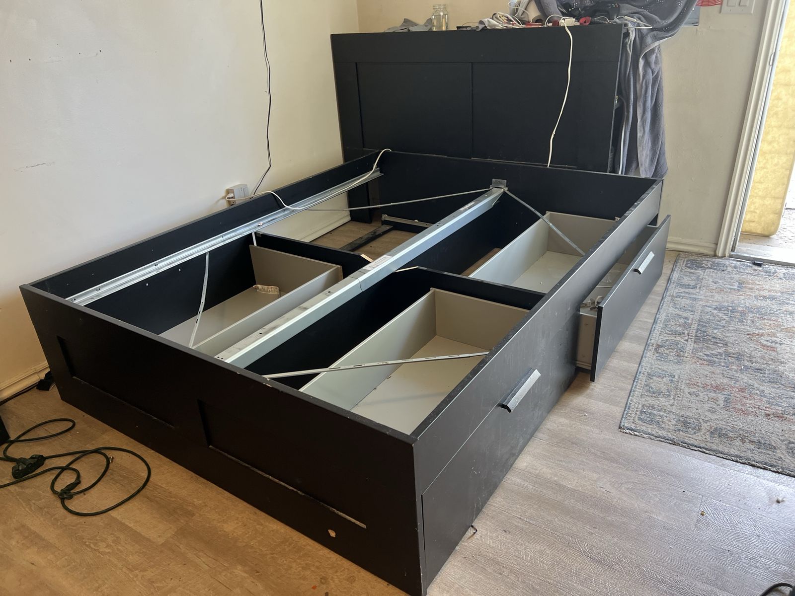 Queen bed frame wooden with drawers and backboard