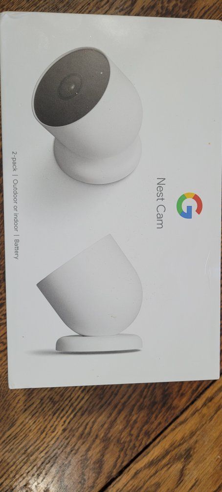 Google Nest Cam (Battery) - 2-Pack, Outdoor or Indoor Smart Home Security Cameras. new never used still in box. 260.00 value.