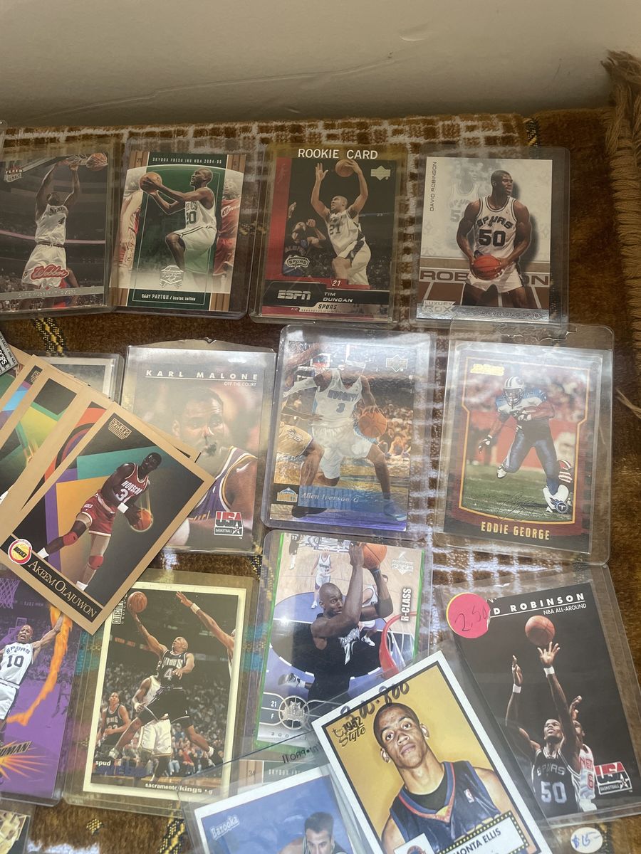 NBA Basketball & NFL Football Trading Card Lot - Tim Duncan Rookie, David Robinson, Akeem Olajuwon, Karl Malone