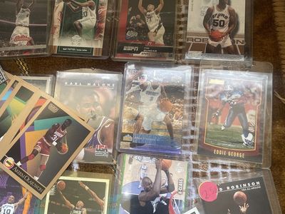 NBA Basketball & NFL Football Trading Card Lot - Tim Duncan Rookie, David Robinson, Akeem Olajuwon, Karl Malone