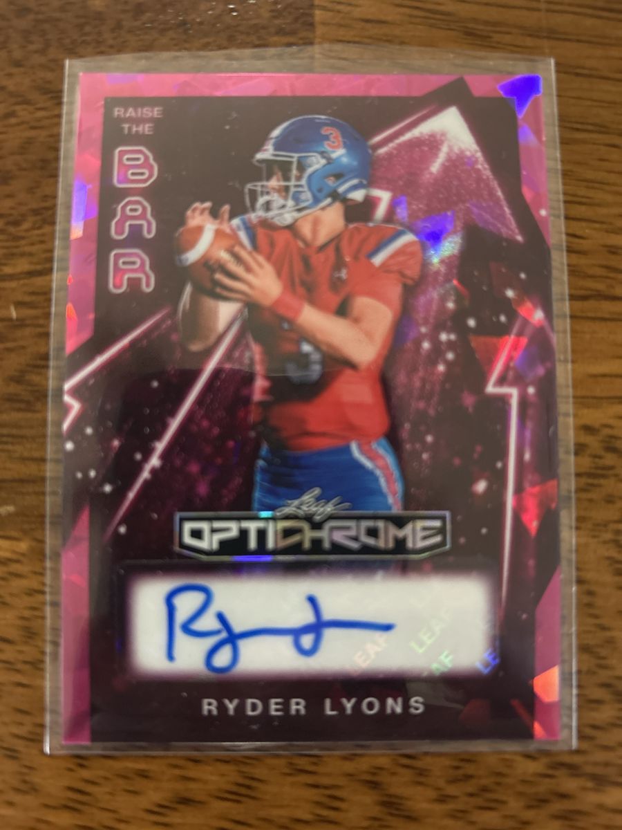 BYU Cougars Rookie Quarterback Ryder Lyons Leaf Optichrome Raise the Bar Auto 5/6 made Certified Autograph Football Card