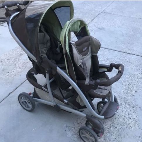 Graco DuoGlider Double Stroller, Green/Brown - Tandem, Sit & Stand, Great for Twins/Siblings