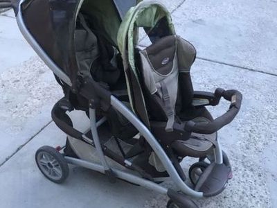 Graco DuoGlider Double Stroller, Green/Brown - Tandem, Sit & Stand, Great for Twins/Siblings