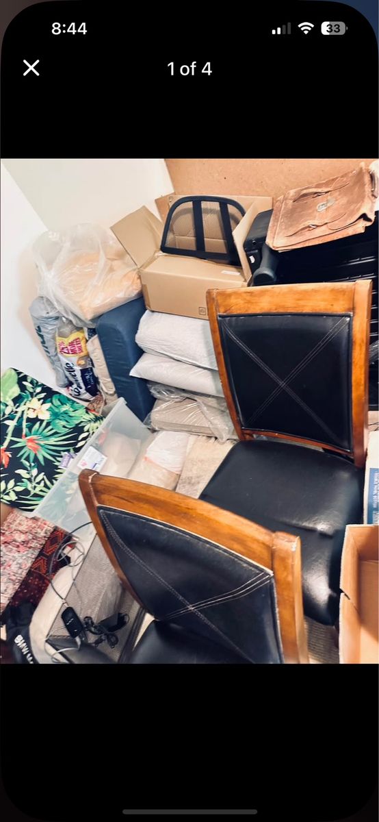 Set of four wood and black dining chair