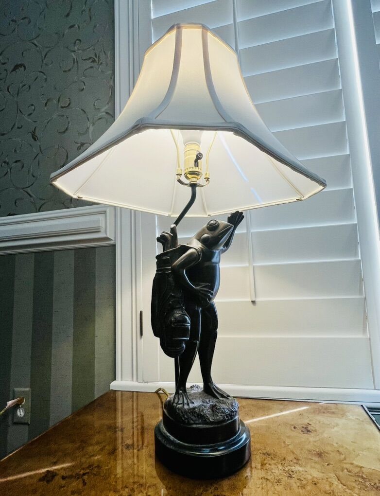 ART DECO GOLFING FROG BRONZE LAMP MAITLAND SMITH