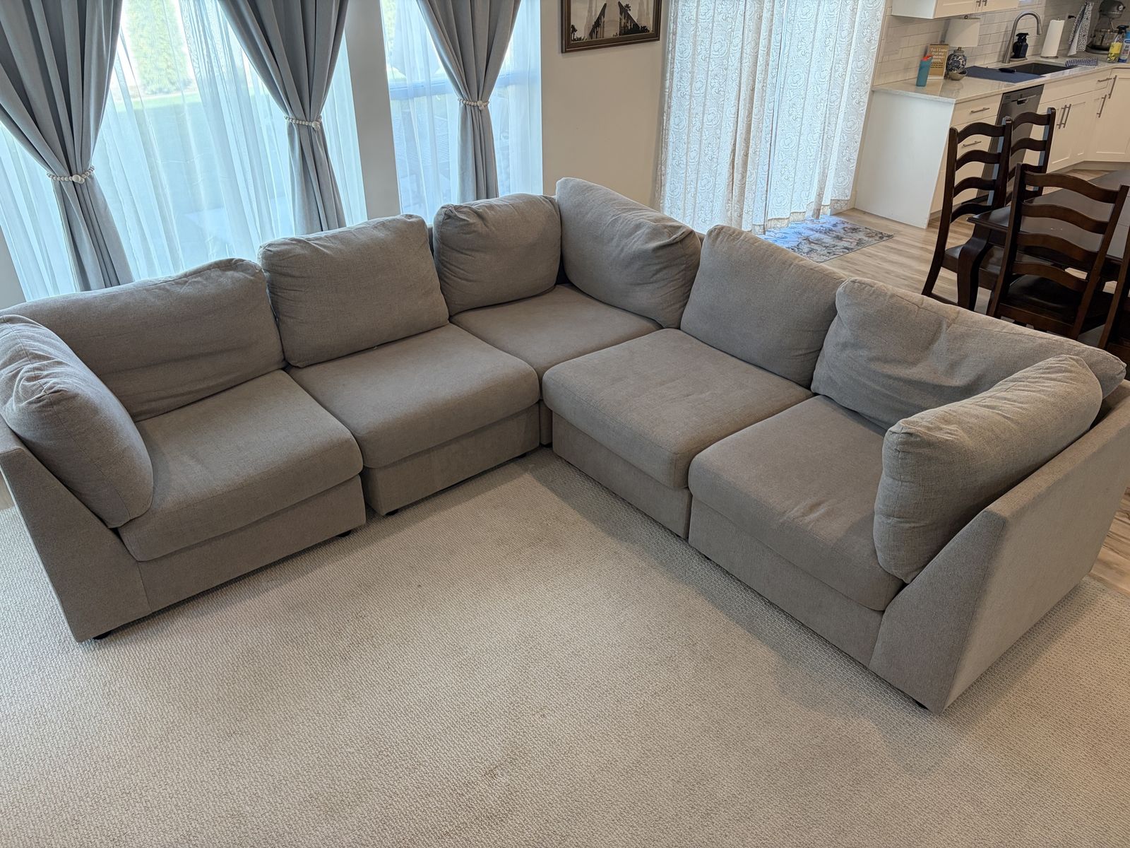 Large Gray Fabric Sectional Sofa