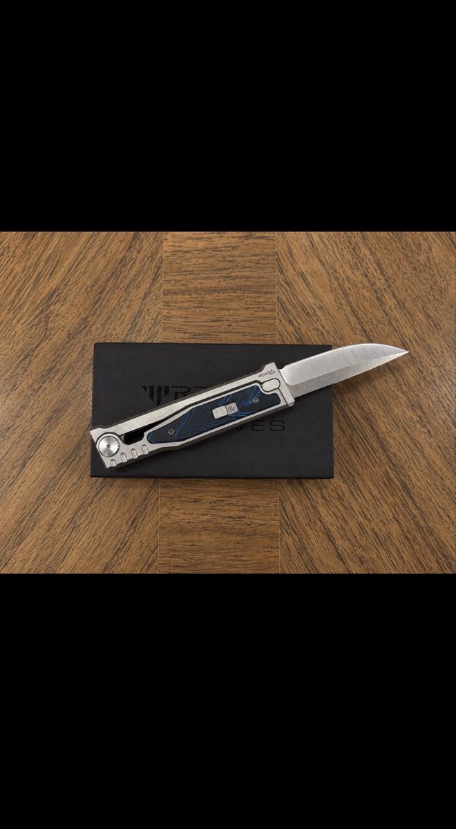 Reate EXO-M Drop Point Gravity Knife  Titanium/Black Blue G-10 (Today price only)