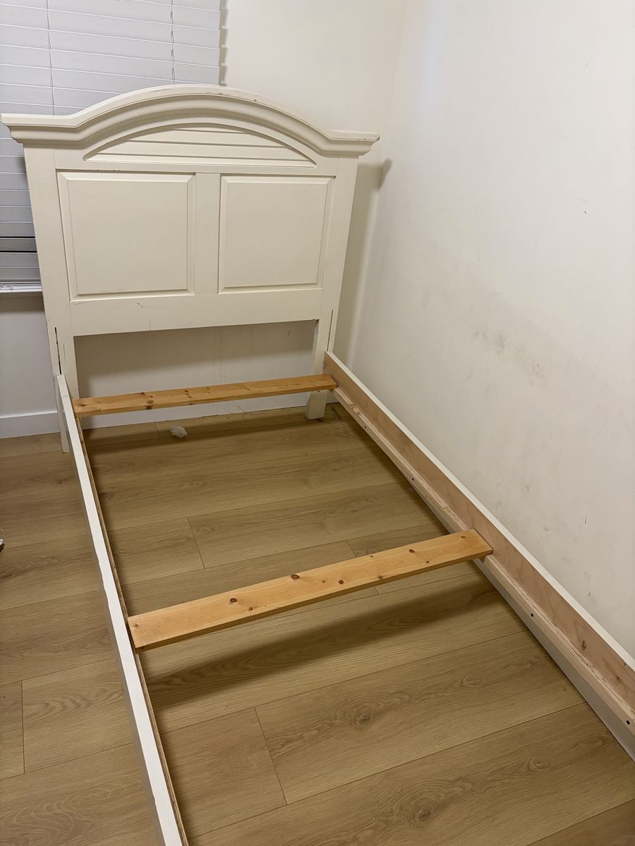 White Wood Twin Size Bed Frame & Box Spring - Headboard & Footboard Included