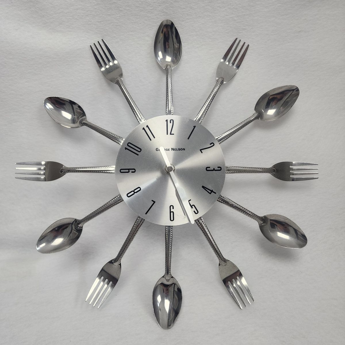 GEORGE NELSON CHROME MID CENTURY MODERN SPOON & FORK SUNBURST STYLE CLOCK FUN! 