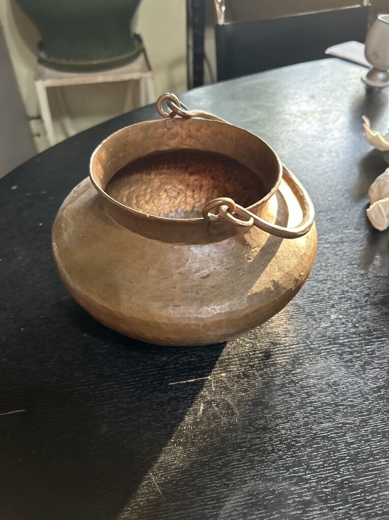 Antique All Copper Hand Hammered Pot Forge Handle.