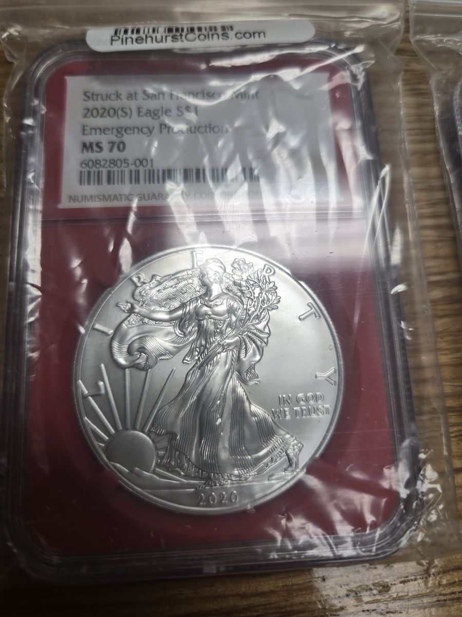 2020(S) Emergency Production Silver Eagle NGC MS70 Struck at San Francisco Mint 1 oz Fine Silver