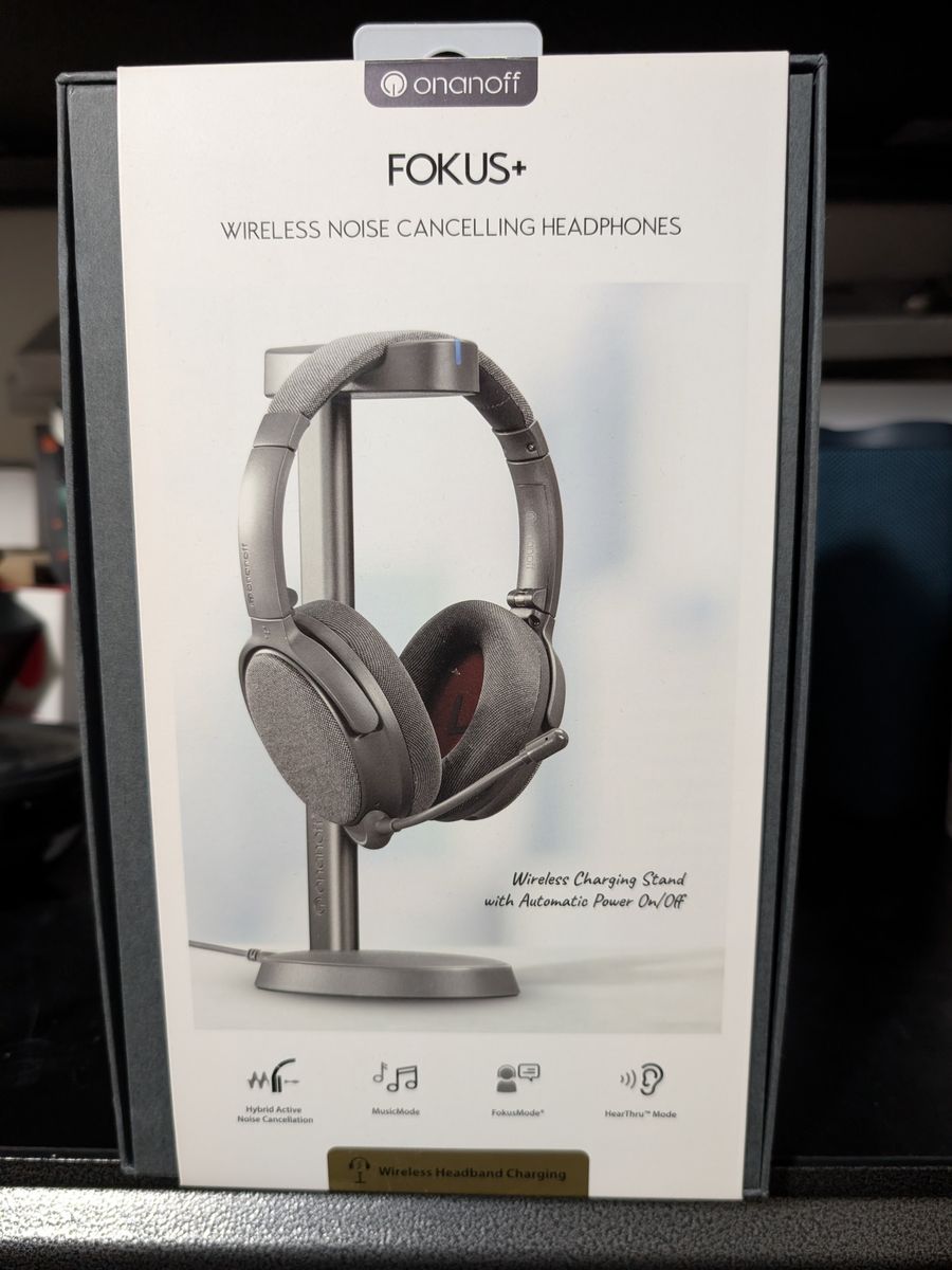 Onanoff Fokus+ Wireless Headphones with Active Noise Cancelling and Wireless Charging Stand new in the box