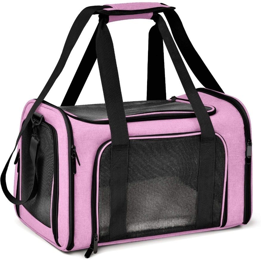 Pet Carrier for Large Cats Dogs Puppies up to 25Lbs, Pink