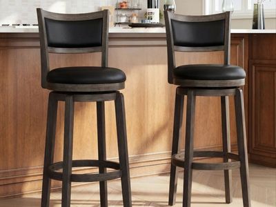 Primezone 24" Swivel Bar Stools Black Faux Leather Wooden Frame Set of 2
