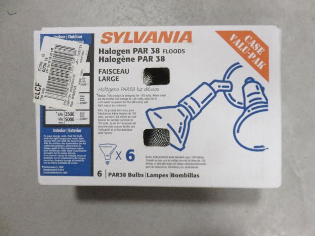 SEALED BOX OF SIX SYLVANIA HALOGEN PAR38 90 WATT FLOOD LAMPS - 5000 HOUR LIFE