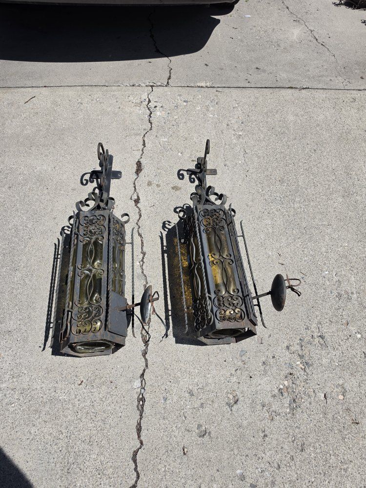 Pair of Vintage Spanish Revival / Gothic Wrought Iron Wall Lanterns Lot 3