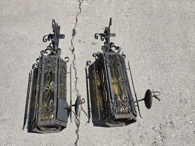 Pair of Vintage Spanish Revival / Gothic Wrought Iron Wall Lanterns Lot 3