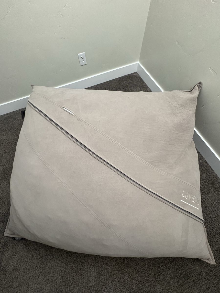 Lovesac Giant Foam Beanbag Chair - Beige / Tan Plush Fabric