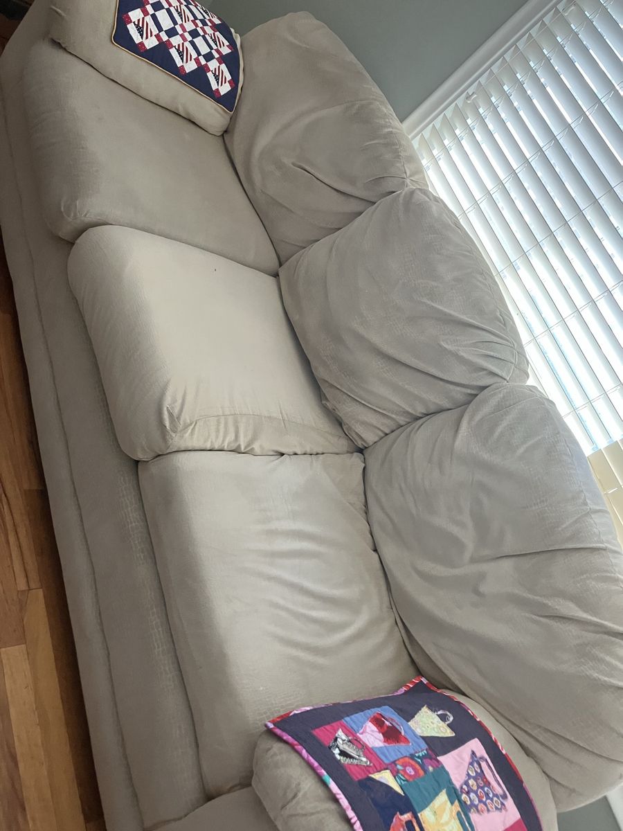 Comfortable Beige Fabric Couch - Gently Used Loveseat/Sofa