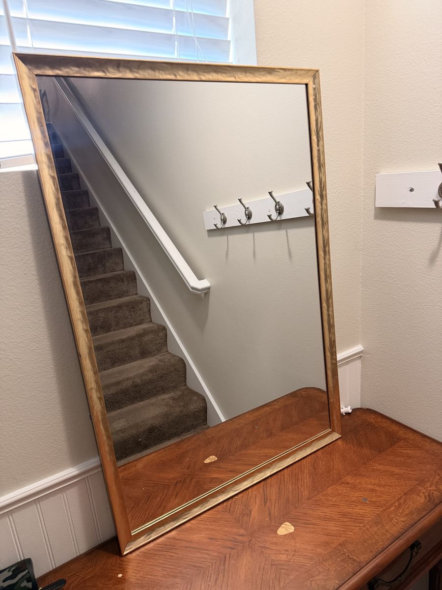 Rectangular Wall Mirror with Gold/Brass Tone Frame - 38 Inch